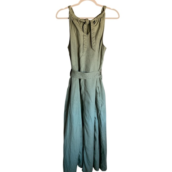 Tommy Bahama halter maxi dress linen pockets size large olive green flowy boho - Picture 4 of 16